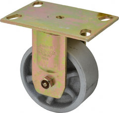 Albion - 5" Diam x 2" Wide x 6-1/2" OAH Top Plate Mount Rigid Caster - Semi-Steel, 1,750 Lb Capacity, Sealed Roller Bearing, 4-1/2 x 6-5/16" Plate - Exact Tooling