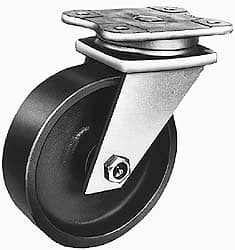 Albion - 6" Diam x 2-1/2" Wide x 8-1/8" OAH Top Plate Mount Swivel Caster - Semi-Steel, 2,500 Lb Capacity, Roller Bearing, 5-1/4 x 7-1/8" Plate - Exact Tooling