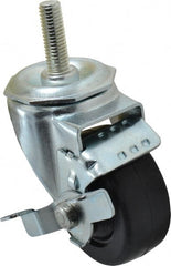 Albion - 3" Diam x 1-1/4" Wide x 4-1/4" OAH Stem Mount Swivel Caster with Brake - Soft Rubber, 150 Lb Capacity, Nylon Bearing, 1/2-13 x 1-1/2" Threaded Stem - Exact Tooling
