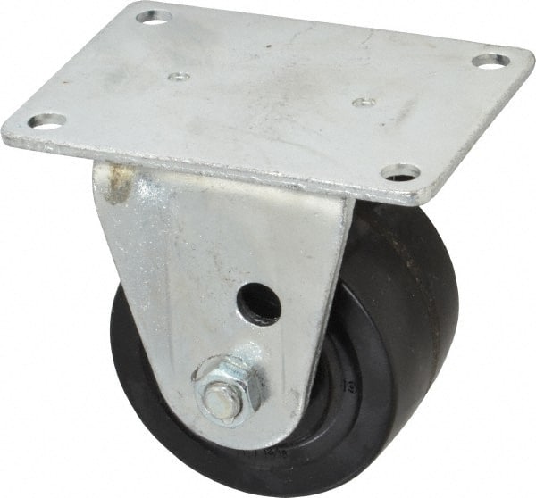 Albion - 3" Diam x 1-13/16" Wide x 3-31/32" OAH Top Plate Mount Rigid Caster - Phenolic, 700 Lb Capacity, Roller Bearing, 3-1/8 x 4-1/8" Plate - Exact Tooling