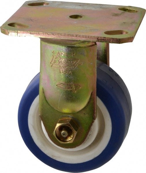 Albion - 4" Diam x 2" Wide x 5-5/8" OAH Top Plate Mount Rigid Caster - Polyurethane, 600 Lb Capacity, Roller Bearing, 4 x 4-1/2" Plate - Exact Tooling