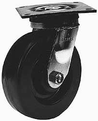 Albion - 6" Diam x 2" Wide x 7-1/2" OAH Top Plate Mount Rigid Caster - Phenolic, 900 Lb Capacity, Roller Bearing, 5 x 5-1/2" Plate - Exact Tooling