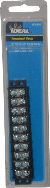 Ideal - 10 Poles, 300 Volt, 30 Amp, -40 to 266°F, Polyester Thermoplastic, Polyester Thermoplastic Multipole Terminal Block - Zinc Plated Steel, 22 to 14 AWG Compatibility, 0.41 Inch High - Exact Tooling