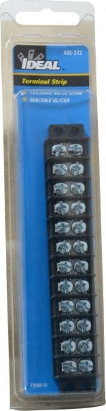Ideal - 12 Poles, 300 Volt, 30 Amp, -40 to 266°F, Polyester Thermoplastic, Polyester Thermoplastic Multipole Terminal Block - Zinc Plated Steel, 22 to 14 AWG Compatibility, 0.41 Inch High - Exact Tooling