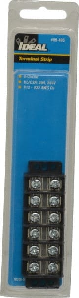 Ideal - 6 Poles, 300 Volt, 30 Amp, -40 to 266°F, Polyester Thermoplastic, Polyester Thermoplastic Multipole Terminal Block - Zinc Plated Steel, 22 to 12 AWG Compatibility, 0.56 Inch High - Exact Tooling