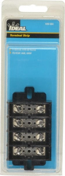 Ideal - 4 Poles, 600 Volt, 60 Amp, -40 to 266°F, Polyester Thermoplastic, Polyester Thermoplastic Multipole Terminal Block - Nickle Plated Brass, 22 to 6 AWG Compatibility, 1-1/4 Inch High - Exact Tooling
