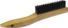 Gordon Brush - 4 Rows x 19 Columns Steel Scratch Brush - 5-3/8" Brush Length, 13-3/4" OAL, 1/8 Trim Length, Wood Curved Handle - Exact Tooling