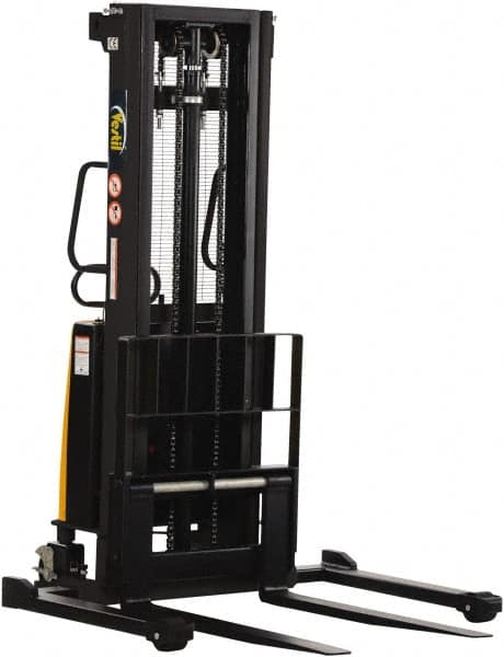 Vestil - 2,000 Lb Capacity, 118" Lift Height, Battery Powered Stacker - 2-1/8" Lowered Height, 42" Fork Length, 58" Overall Width - Exact Tooling