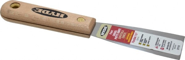 Hyde Tools - 1-1/2" Wide Steel Putty Knife - Flexible, Hardwood Handle, 7-3/4" OAL - Exact Tooling