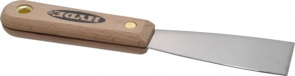 Hyde Tools - 1-1/2" Wide Stainless Steel Putty Knife - Stiff, Hardwood Handle, 7-3/4" OAL - Exact Tooling