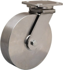 Hamilton - 8" Diam x 2" Wide x 9-1/2" OAH Top Plate Mount Swivel Caster - Forged Steel, 1,000 Lb Capacity, Delrin Bearing, 4 x 5" Plate - Exact Tooling