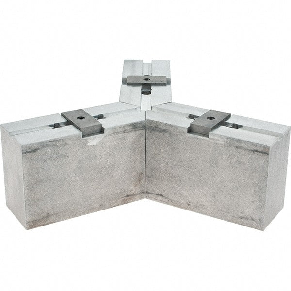 Abbott Workholding Products - Tongue & Groove Attachment, Square Soft Lathe Chuck Jaw - 3 Jaws, Aluminum, 2-1/8" Btw Mount Hole Ctrs, 6-1/2" Long x 2-1/2" Wide x 4" High, 0.4724" Groove, 0.4724" & 12mm Fastener - Exact Tooling