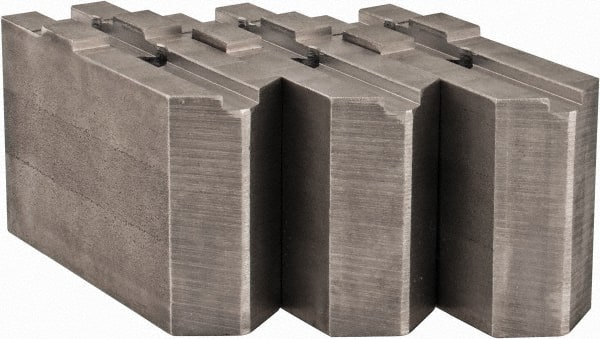 Abbott Workholding Products - Tongue & Groove Attachment, Square Soft Lathe Chuck Jaw - 3 Jaws, Steel, 1.5748" Btw Mount Hole Ctrs, 4-1/2" Long x 1-1/2" Wide x 3" High, 0.4724" Groove, 0.4724" & 12mm Fastener - Exact Tooling