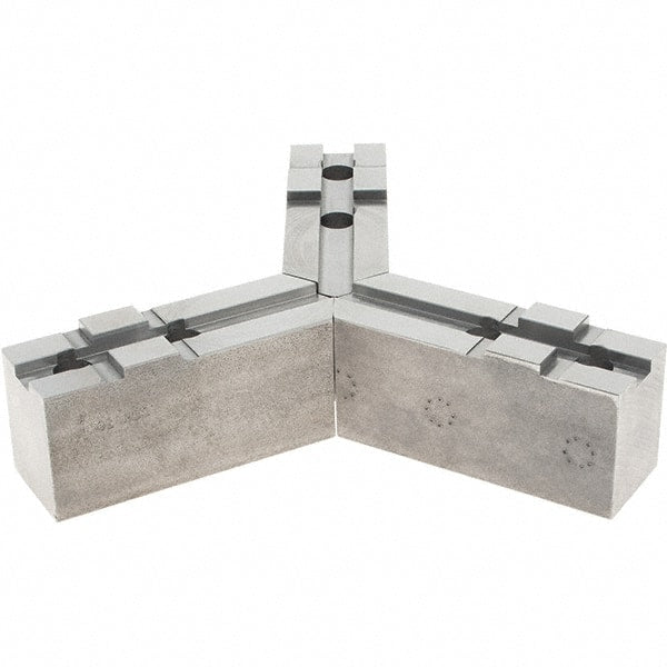 Abbott Workholding Products - Tongue & Groove Attachment, Square Soft Lathe Chuck Jaw - 3 Jaws, Steel, 1.5748" Btw Mount Hole Ctrs, 4-1/2" Long x 1-1/2" Wide x 2" High, 0.4724" Groove, 0.4724" & 12mm Fastener - Exact Tooling