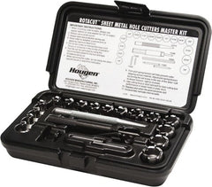 Hougen - 21 Piece, 1/4 to 3/4" Cutter Diam, 1/4" Cutting Depth, High Speed Steel Annular Cutter Set - Bright Finish, 1/4 to 3/4" Cutter Diams, 3 Flats on Shank - Exact Tooling
