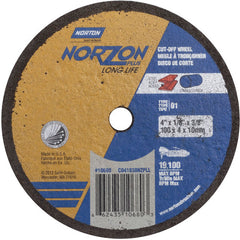 4″ × 1/8″ × 3/8″ NorZon Plus Small Diameter Cut-Off Wheel Type 01 Straight Aluminum Oxide - Exact Tooling