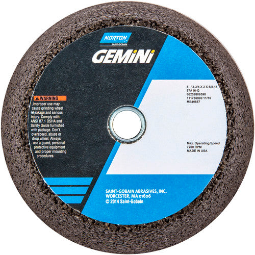 ‎5″ / 3-3/4″ × 2″ × 5/8″-11-Gemini Snagging Wheel Type 11-Flaring Cup 16 Grit Aluminum Oxide - Exact Tooling
