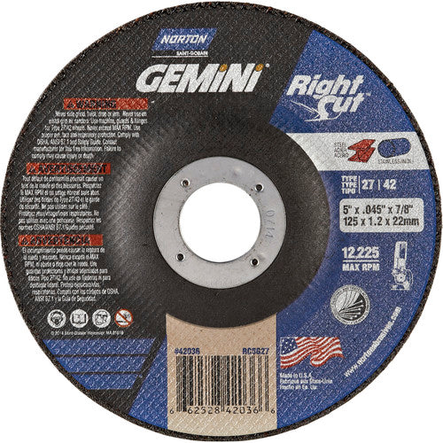 5 x .045 × 7/8″ Gemini RightCut Cutting Wheel A 24 Q BDA Type 27/42 - Exact Tooling