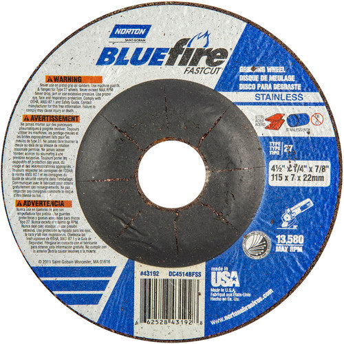 ‎4-1/2″ × 1/4″ × 7/8″ BlueFire Non-Woven Depressed Center Wheel Type 27 - Exact Tooling