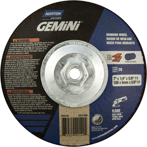 7″ × 1/4″ × 5/8″ Gemini Non-Woven Depressed Center Wheel Type 28 Saucer - Exact Tooling