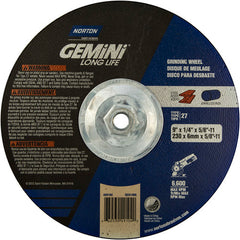 ‎9 × 1/4 × 5/8 - 11″ Gemini Long Life Grinding Wheel A 24 R Type 27 - Exact Tooling