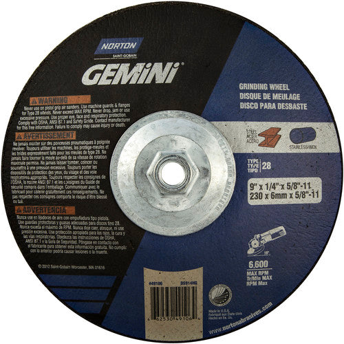 9″ × 1/4″ × 5/8″ Gemini Non-Woven Depressed Center Wheel Type 28 Saucer - Exact Tooling