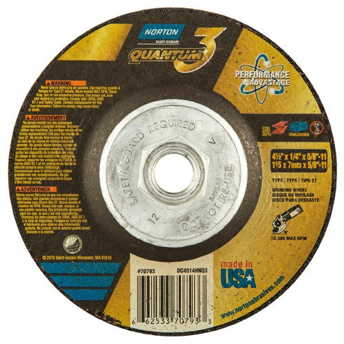‎4-1/2″ × 1/4″ × 5/8″-11 - T27 - Quantum 3 Depressed Center Wheel - Exact Tooling