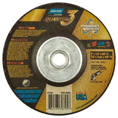 ‎5″ × 1/4″ × 5/8″-11 - T27 - Quantum 3 Depressed Center Wheel - Exact Tooling