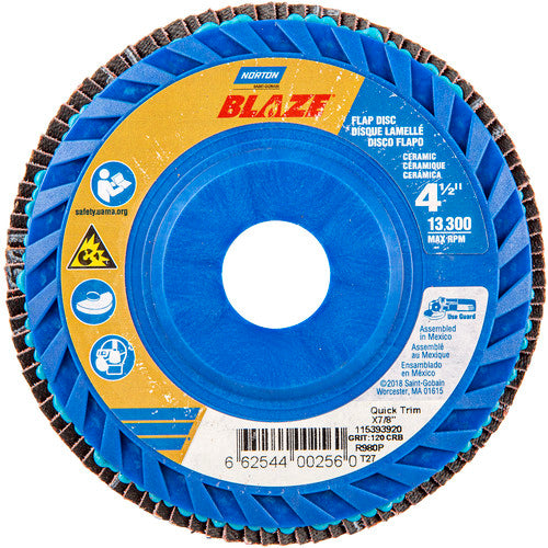 ‎4-1/2 × 7/8″ Blaze Plastic Flat Flap Disc Type 27 120 Grit R980P Premium Ceramic Alumina - Exact Tooling