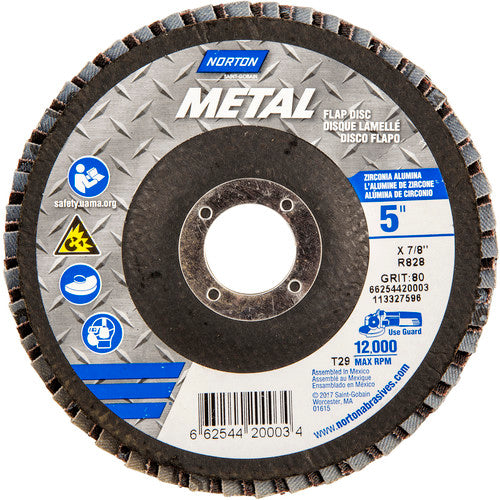 5″ × 1/4″ × 7/8″ Metal Flap Disc Type 29 Conical 80 Grit Zirconia Alumina - Exact Tooling