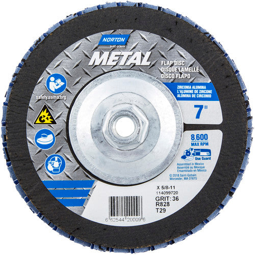 ‎7 × 5/8 - 11″ Metal Fiberglass Conical Flap Disc Type 29 P36 Grit R828 Zirconia Alumina - Exact Tooling
