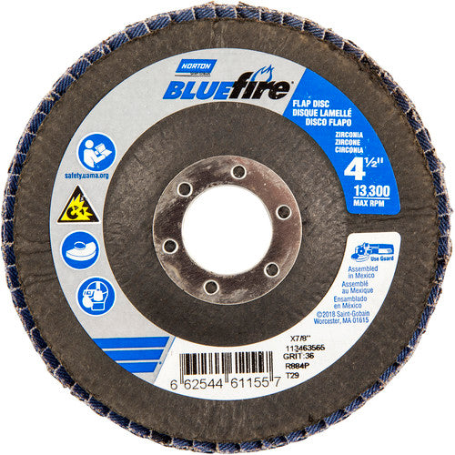 ‎4-1/2 × 7/8″ BlueFire Fiberglass Conical Flap Disc Type 29 P36 Grit R884P Zirconia Alumina - Exact Tooling