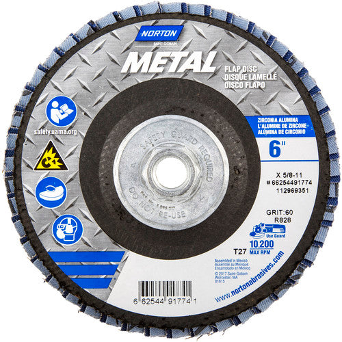 6″ × 1/4″ × 5/8″ Metal Flap Disc Type 27 Flat 60 Grit Zirconia Alumina - Exact Tooling