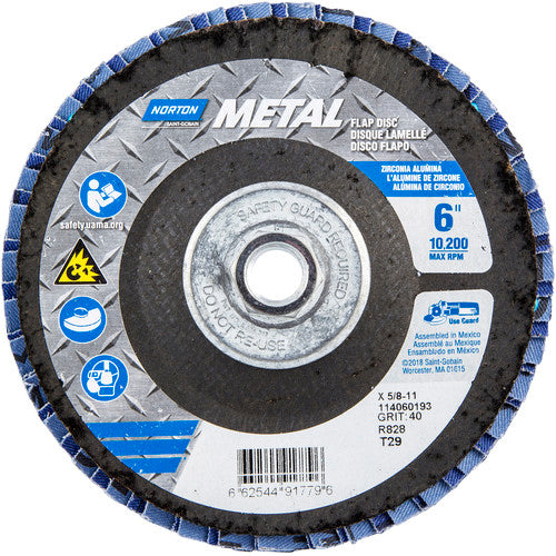 6″ × 1/4″ × 5/8″ Metal Flap Disc Type 29 Conical 40 Grit Zirconia Alumina - Exact Tooling