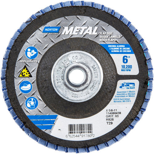 6″ × 1/4″ × 5/8″ Metal Flap Disc Type 29 Conical 60 Grit Zirconia Alumina - Exact Tooling