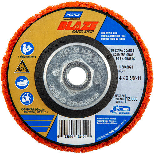 ‎4-1/2 × 5/8 - 11″ Bear-Tex Blaze Rapid Strip Non-Woven Depressed Center Disc Ceramic Alumina Extra Coarse Grit Type 27 - Exact Tooling