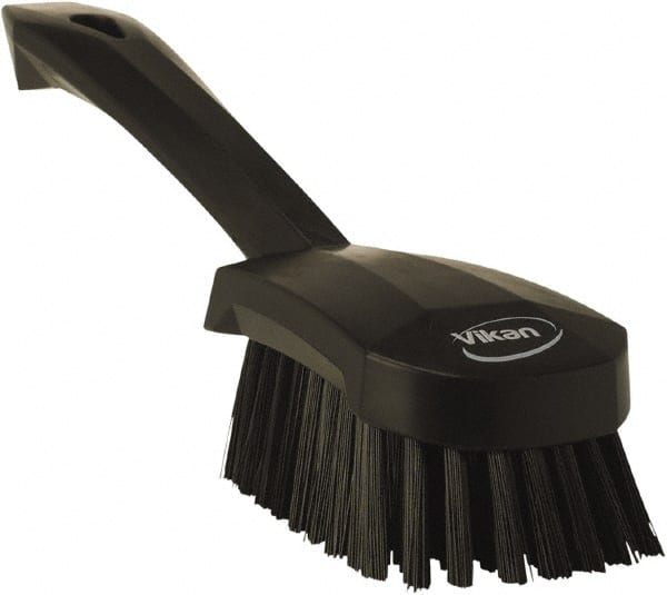 Vikan - 1.3" Bristle Length, Polyester Scrub Brush - 4-1/4" Long x 2-3/4" Wide Head, 10" OAL, Black, Polypropylene Block - Exact Tooling