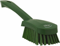 Vikan - 1.3" Bristle Length, Polyester Scrub Brush - 4-1/4" Long x 2-3/4" Wide Head, 10" OAL, Green, Polypropylene Block - Exact Tooling