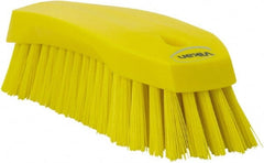 Vikan - 1.3" Bristle Length, Polyester Utility Scrub Brush - 7" Long x 3" Wide Head, 8" OAL, Yellow, Polypropylene Block - Exact Tooling