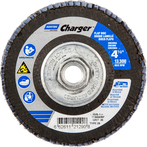 ‎4-1/2″ × 1/4″ × 5/8″ Charger R822 Flap Disc Type 29 Conical 36 Grit - Exact Tooling