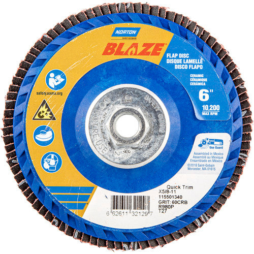 ‎6 × 5/8 - 11″ Blaze Plastic Flat Flap Disc Type 27 60 Grit R980P Premium Ceramic Alumina - Exact Tooling