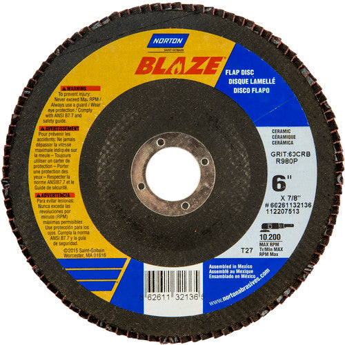 6″ × 7/8″ 60 Grit Type 27 Blaze Flap Disc - Exact Tooling