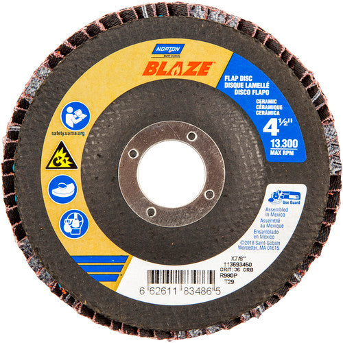 ‎4-1/2 × 7/8″ Blaze Fiberglass Conical Flap Disc Type 29 36 Grit R980P Premium Ceramic Alumina - Exact Tooling