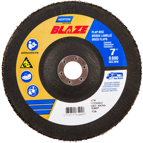 7 × 7/8″ Blaze Fiberglass Conical Flap Disc Type 29 40 Grit R980P Premium Ceramic Alumina - Exact Tooling