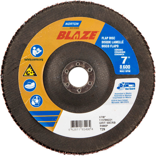 7 × 7/8″ Blaze Fiberglass Conical Flap Disc Type 29 60 Grit R980P Premium Ceramic Alumina - Exact Tooling