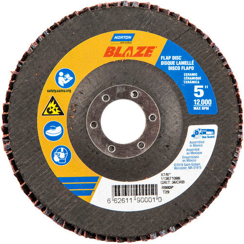 5 × 7/8″ Blaze Fiberglass Conical Flap Disc Type 29 36 Grit R980P Premium Ceramic Alumina - Exact Tooling