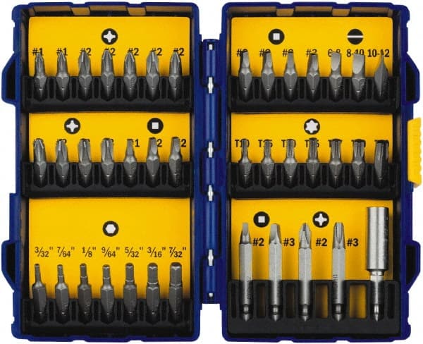 Irwin - 40 Piece, 1/4" Drive Screwdriver Bit Set - #1 to #3 Phillips, 0.05 to 1/4" Hex, 1.27 to 10mm Hex, T10 to T40 Torx - Exact Tooling