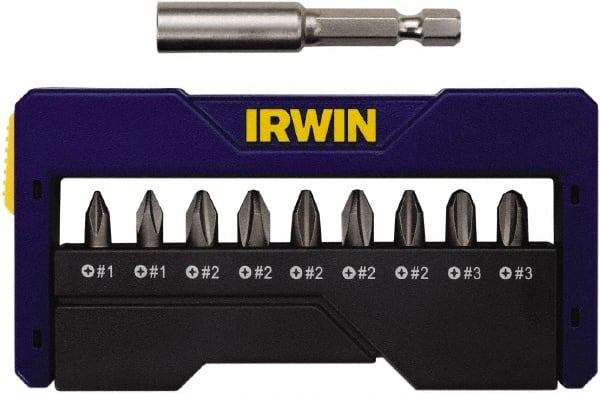 Irwin - 10 Piece, 1/4" Drive Screwdriver Insert Bit Set - #1 to #3 Phillips, 0.05 to 1/4" Hex, 1.27 to 10mm Hex - Exact Tooling