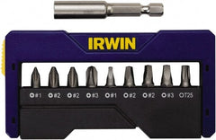 Irwin - 10 Piece, 1/4" Drive Screwdriver Insert Bit Set - #1 to #3 Phillips, 0.05 to 1/4" Hex, 1.27 to 10mm Hex, T25 Torx, #1 to #3 Square Recess - Exact Tooling