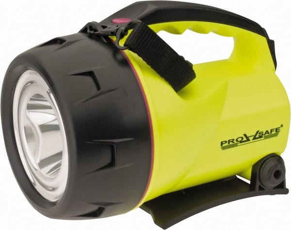 PRO-SAFE - White LED Bulb, Spotlight/Lantern Flashlight - Black, Yellow Plastic Body, 4 D Batteries Not Included - Exact Tooling